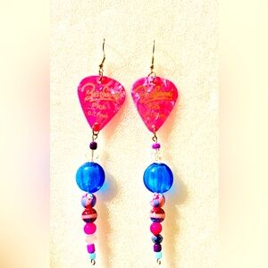 Pink guitar pick earrings
